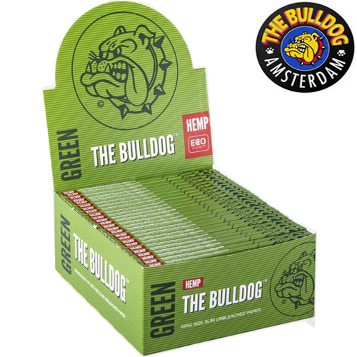 148-458-302b_THE BULLDOG AMSTERDAM ROLLING PAPERS KING SIZE SLIM UNBLEACHED GREEN HEMP FULL BOX