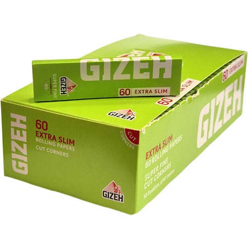 127-800_ GIZEH EXTRA SLIM SUPER FINE ROLLING PAPERS 60 LEAVES FULL BOX 50 PACKS